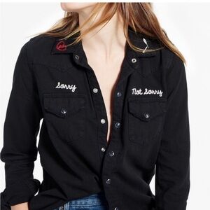 Lucky Distressed Embroidered Sorry/Not Sorry Shirt y2k small